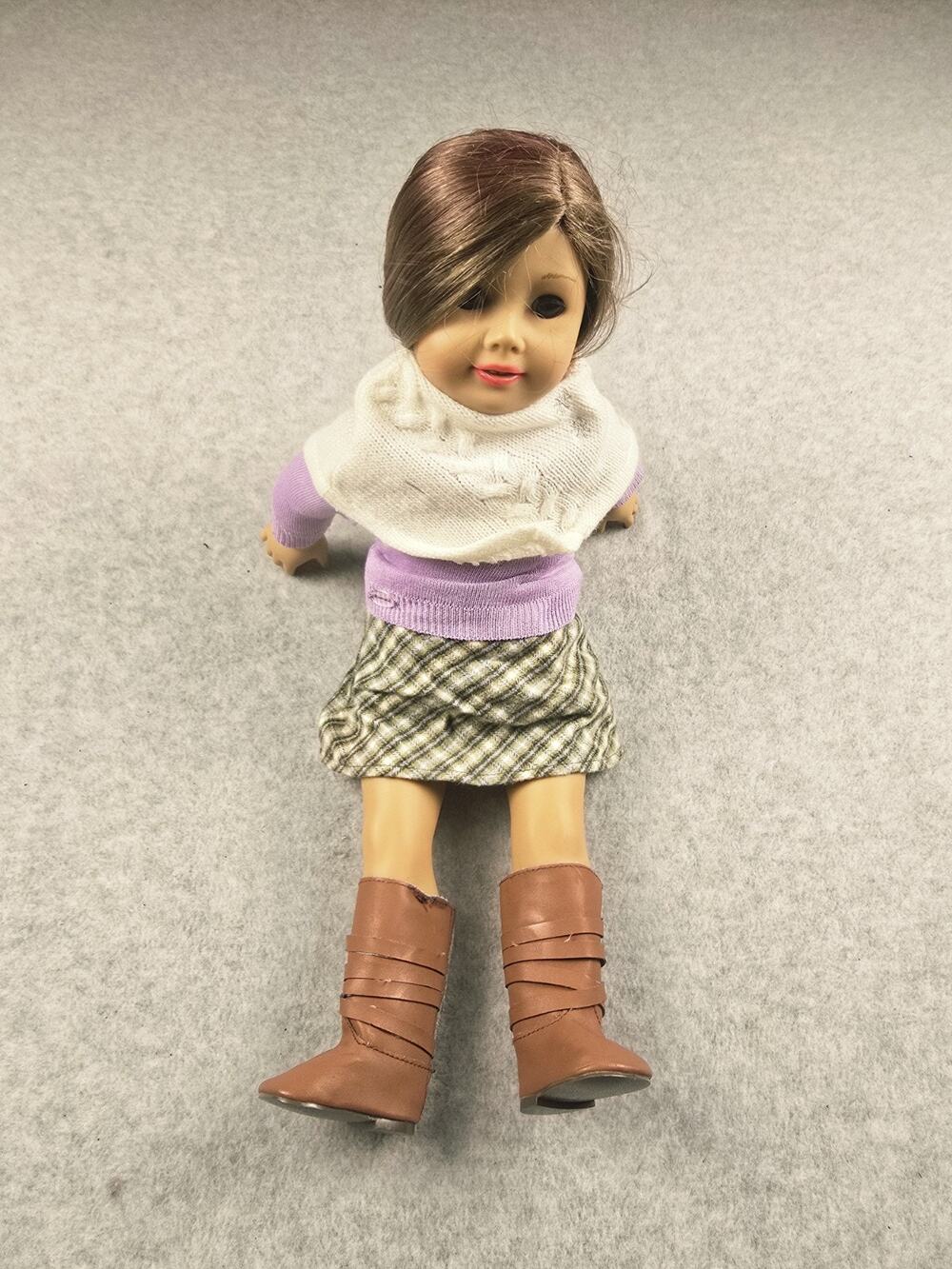 American Girl Doll 18" Brown Hair Brown Eyes Sweater Plaid Skirt Brown Boots